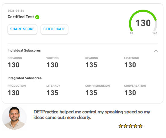 PracticeDET's tweet photo. Omar Hassan scored 130 on the Duolingo English Test in 2 months
Using AI Correction and Mock Tests on https://t.co/hQ02vk4LEa, he improved fluency and became more confident with real exam timing.
Start with DETPractice and claim your 3-day FREE VIP today!
#DuolingoEnglishTest https://t.co/rKWI9jIPAk