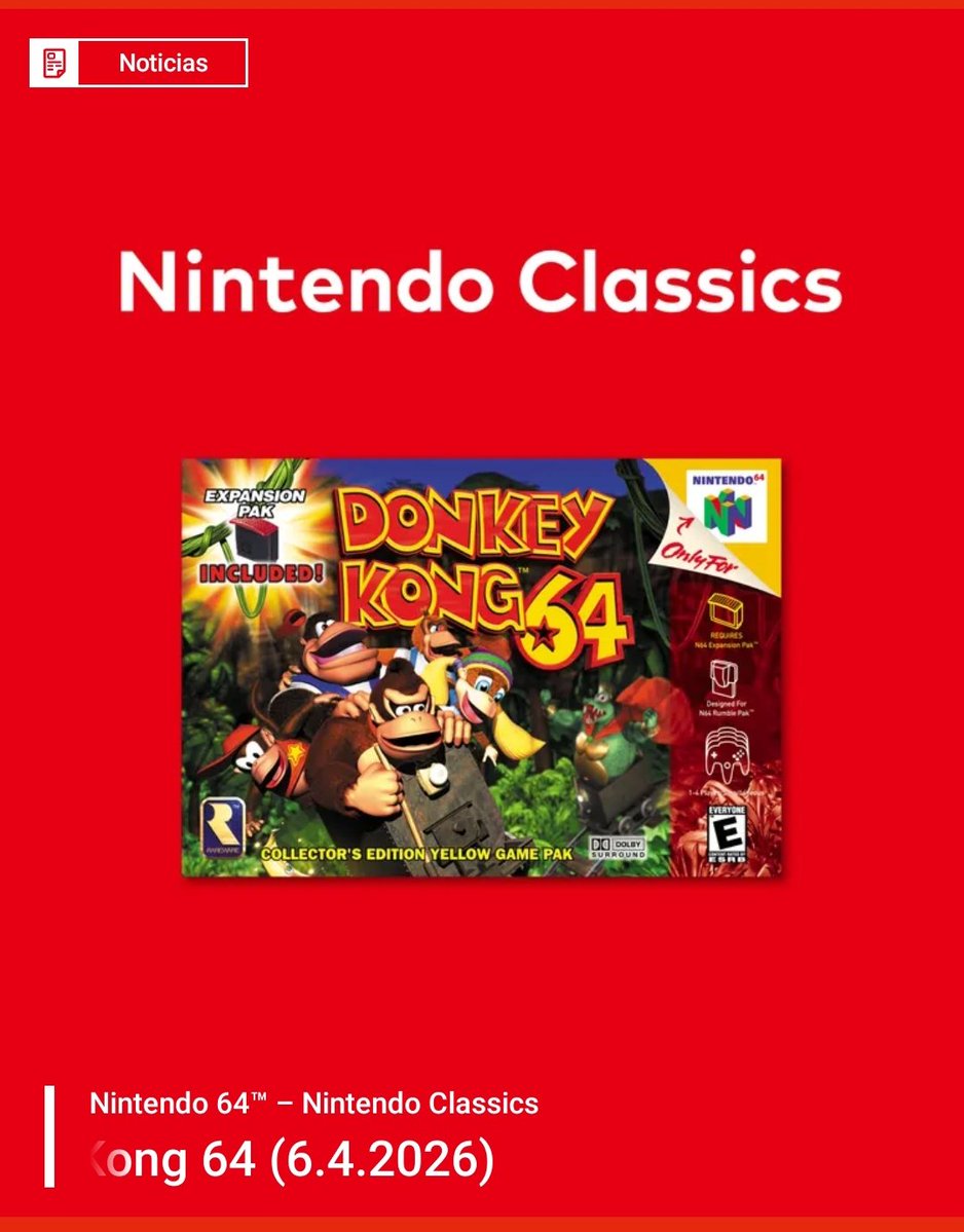 TheRodsterGamer's tweet photo. Se viene #SuperSmashBros64 en el #NintendoSwitchOnline kbrones!!!! 🤩😍

(Que curioso que sacaran este anuncio poco tiempo después de hablar en un short sobre mi problema al jugar #DonkeyKong64 xD) https://t.co/KpGLzNMwzW