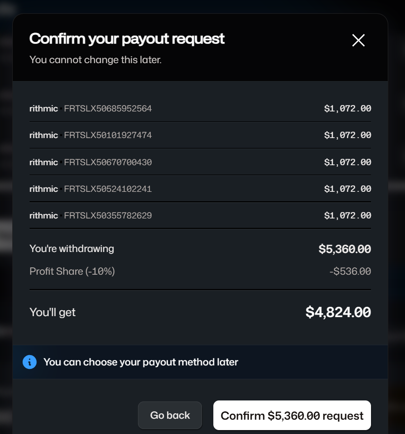 ProlongWealth's tweet photo. Payout request from 5 Tradeify accounts using the Tradesea platform.  I'm starting to like this web-based platform https://t.co/FSEfj1C23w
