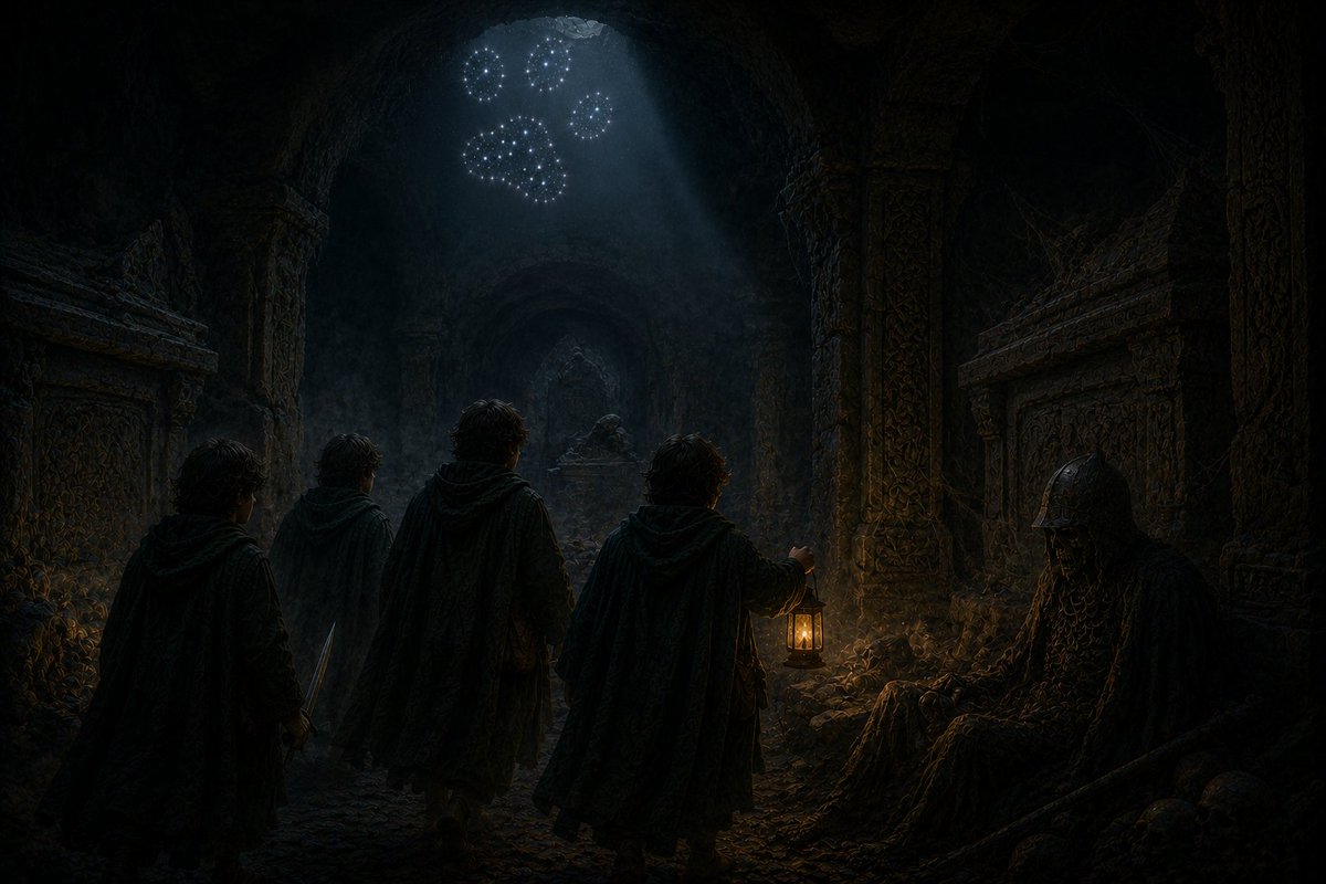 realDogenera's tweet photo. Woof! Inside the tomb darkness. The air shifts, and something unseen moves with purpose. The prophecy of Dogenera breathes through every step—silent, watching, inevitable. Will you walk forward… or turn back? 🐕🌌✨🔥 #Dogenera #Dogeneration #Doge #prophecy #LOTR #Tolkien https://t.co/9T6Lexky9c