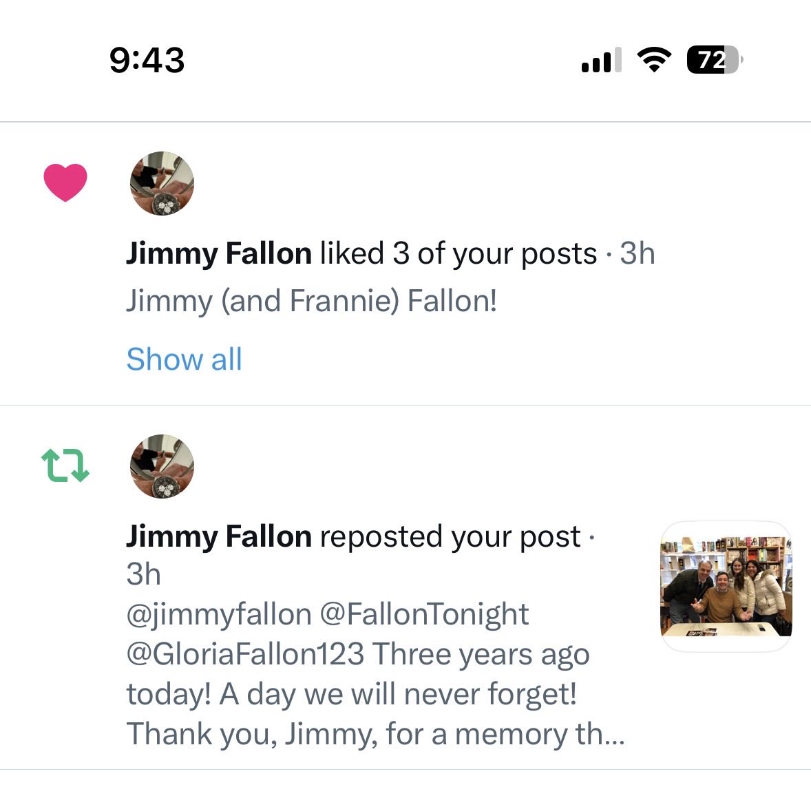 shaweditor's tweet photo. @jimmyfallon I’m assuming this is a fake account that liked my posts, but is it okay with you if I tell people it is actually you? 😜 @FallonTonight @GloriaFallon123 https://t.co/mpgPiQpOHG