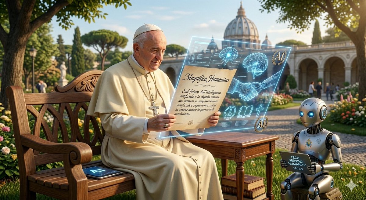 OM_GamerV's tweet photo. When even the Vatican weighs in on your chatbot, you know we've reached a pivotal moment in the AI era. 🤖⛪️

Pope Leo XIV just released 'Magnifica Humanitas,' a massive manifesto that isn't about banning technology, but about making sure we don't lose our 'humanity' in the race for digital efficiency. 

From AI in warfare to the future of our jobs, the message is clear: tech should serve us, not the other way around.