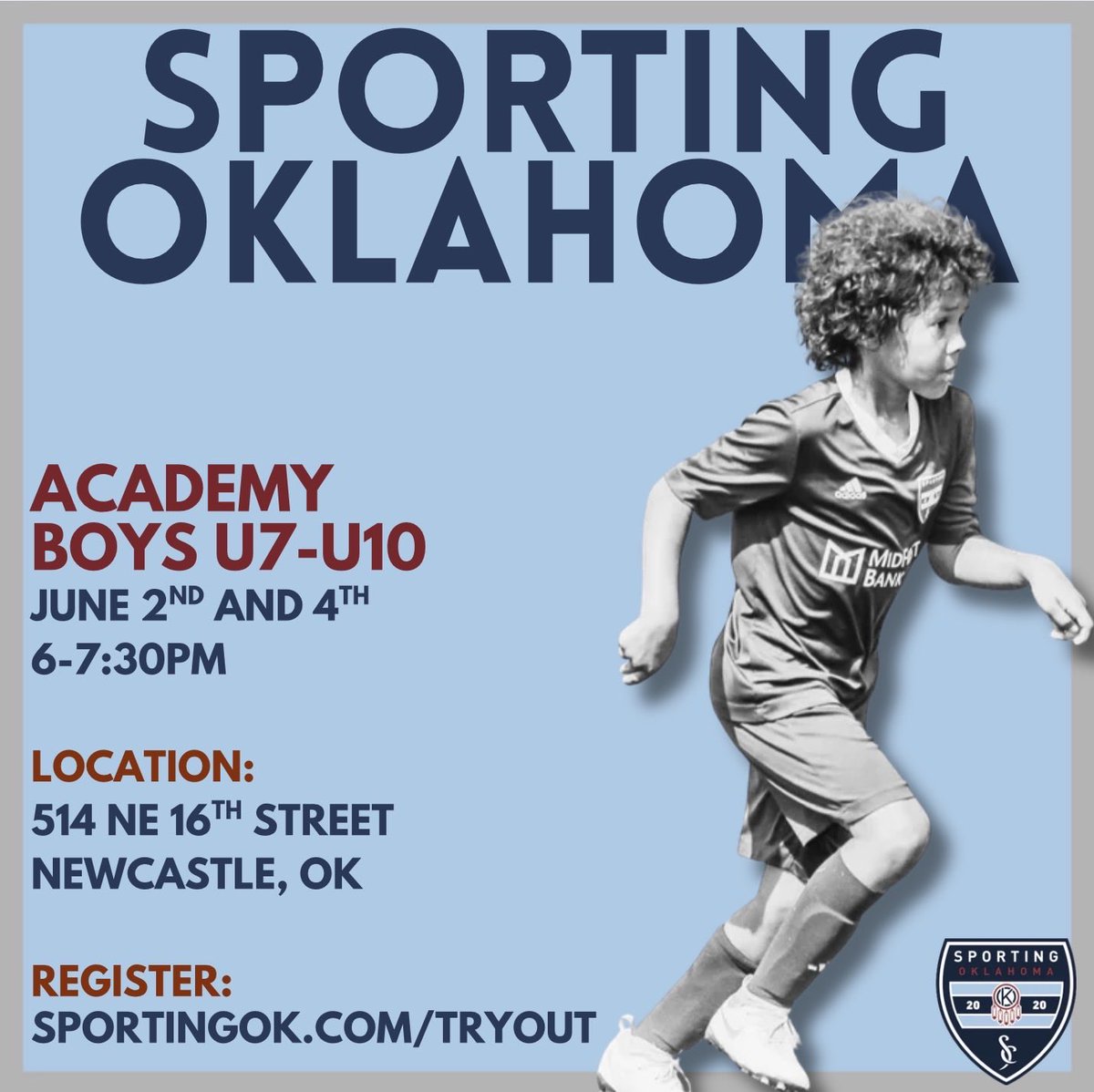 Sporting_OK's tweet photo. Join Coaches Cesar Egas, Misael Santos and Jeremy Hymel for Boys Academy ID Session!

Other dates coming tomorrow!

#sportingoklahoma #sportingok #academy https://t.co/u1kJ5u9LQL