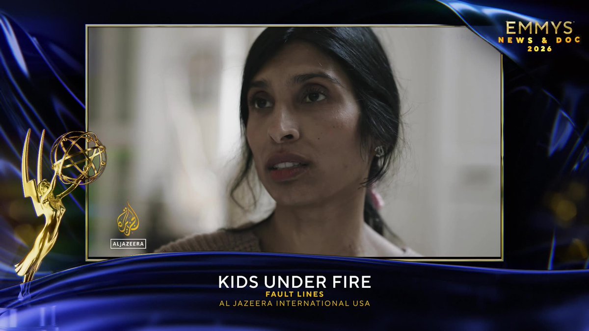 TheEmmys's tweet photo. The #NewsEmmys Award for Outstanding Writing: News goes to Kids Under Fire | Fault Lines (@AJENews). https://t.co/ocWSEiGSNO