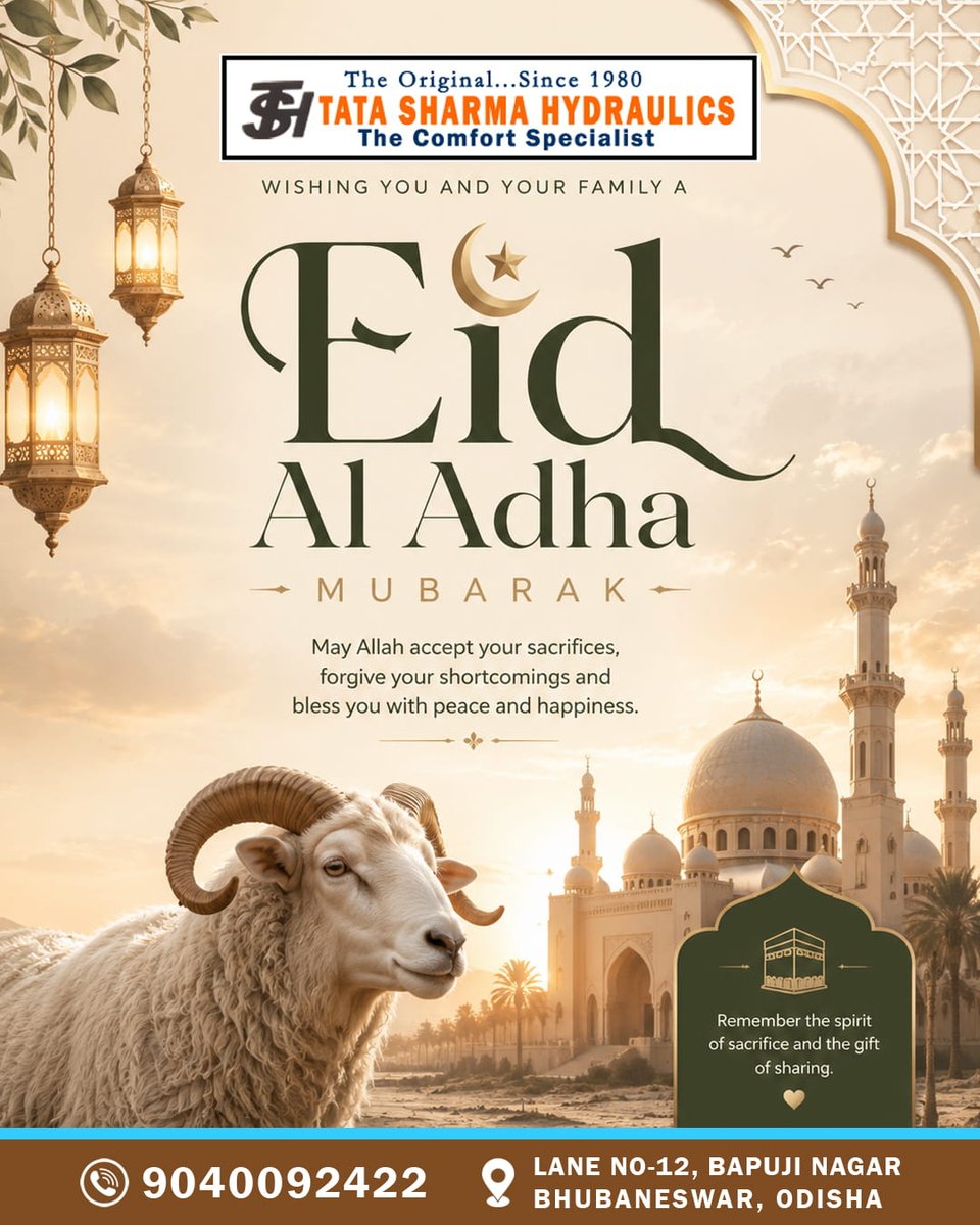 TSHydraulics's tweet photo. On this sacred occasion, may the spirit of sacrifice inspire compassion and unity. Warm Eid greetings from Tata Sharma Hydraulics. 🌙✨

#EidAlAdha #EidMubarak #FestivalOfSacrifice #BlessedEid #EidCelebration #TataSharmaHydraulics https://t.co/2ZGpoFFVTw
