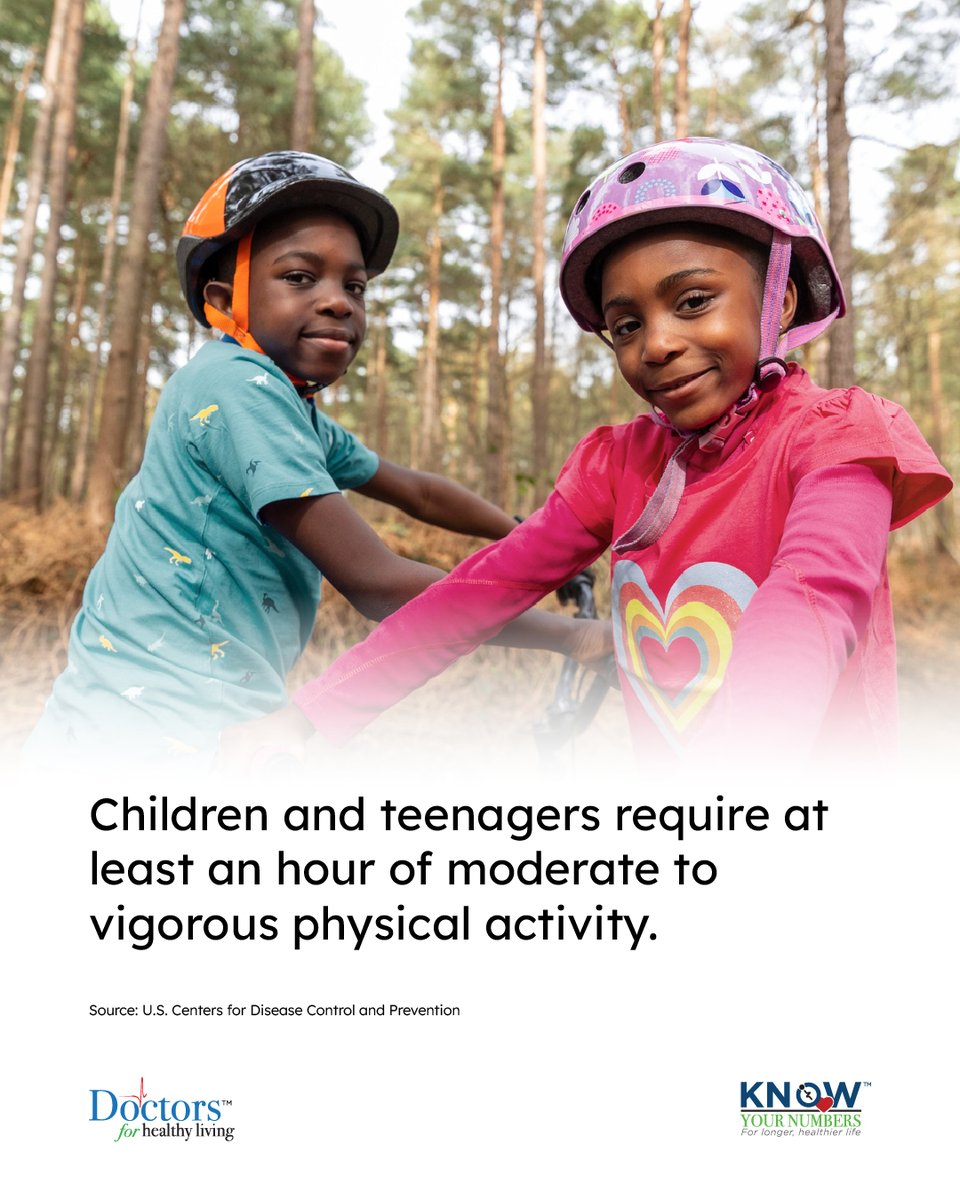 Doctors4HL's tweet photo. Kids aged 6 to 17 need at least 1 hour of moderate to vigorous physical activity every day. Keep them active!
#KnowYourNumbers https://t.co/hKlUuglOM9