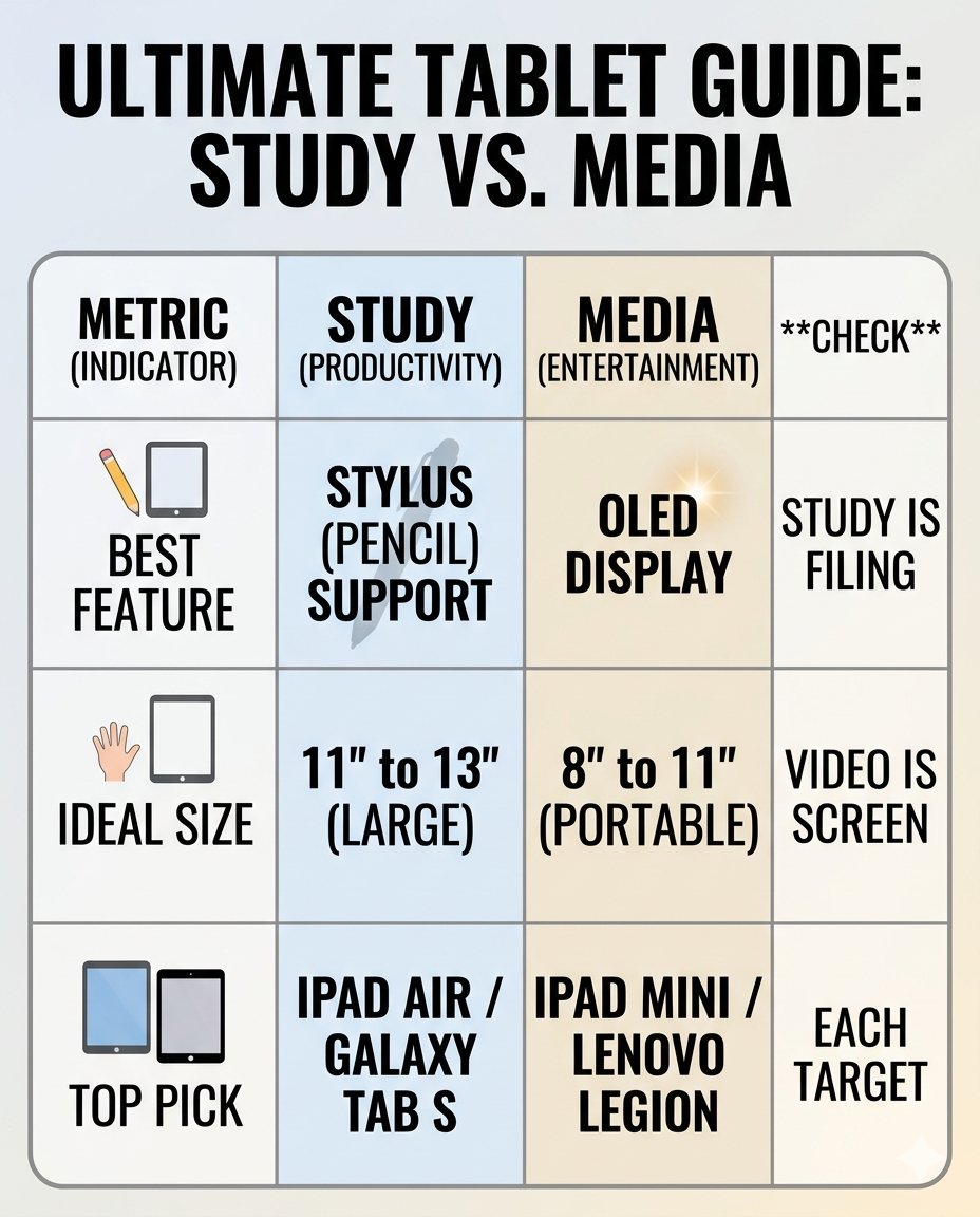 jennacuration's tweet photo. Choosing between study (productivity) and media (entertainment) tablets makes a huge difference. 

At my blog, let's break down the infographic with verified insights and real-world buying tips.

#HealingVibes #lifehacks #smartliving https://t.co/3X1XIDIVFQ