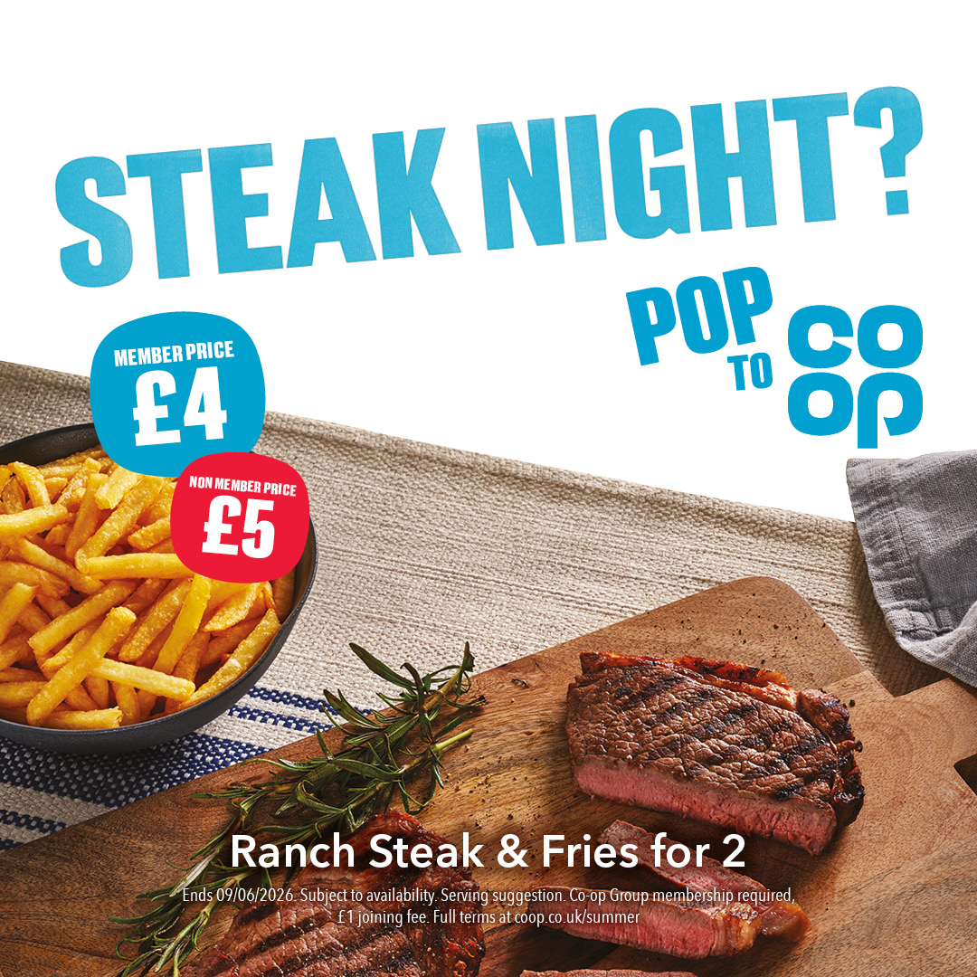 AndyPetes's tweet photo. Pop to @coopuk for steak and fries 😋 £4 for Co-op members, non-member price £5. Ends 9th June. T&amp;Cs apply: https://t.co/lXf3Hd9KUZ https://t.co/9h9e3Bc5I7
