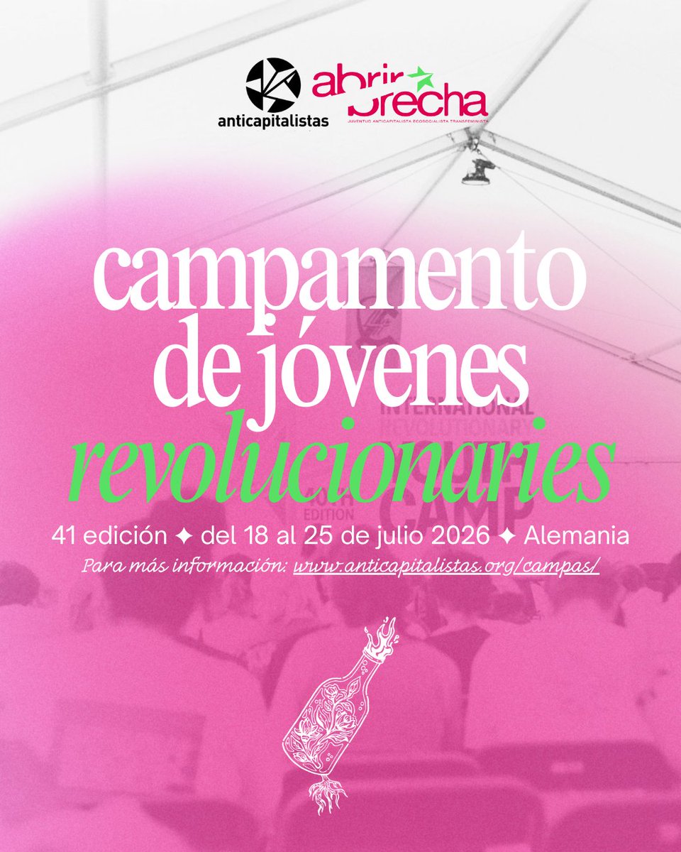 AnticapiAragon's tweet photo. Más información e inscripciones en el Campamento Internacional de Jóvenes Revolucionaries (Alemania).
https://t.co/GsuvEFUHNY https://t.co/TFmm03TyQJ