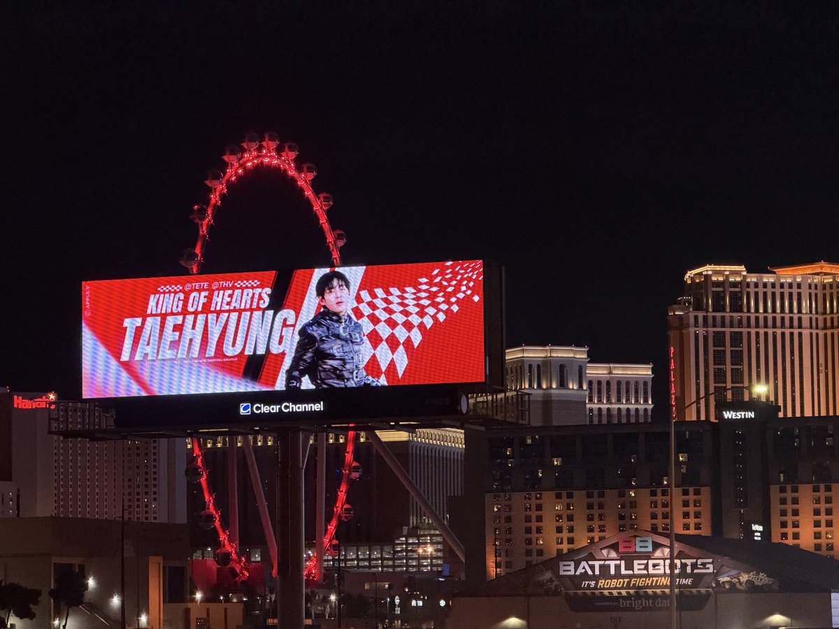 travelwithTaeby's tweet photo. Red Bull, McLaren MP4-4, and Lotus billboards tonight. 

VEGAS V NO CHILL
VIVA LAS TAEHYUNG
#V_WORLDTOUR_ARIRANG_VEGAS_D3 #TAEHYUNG_WORLDTOUR_ARIRANG https://t.co/CuqDHehQTF
