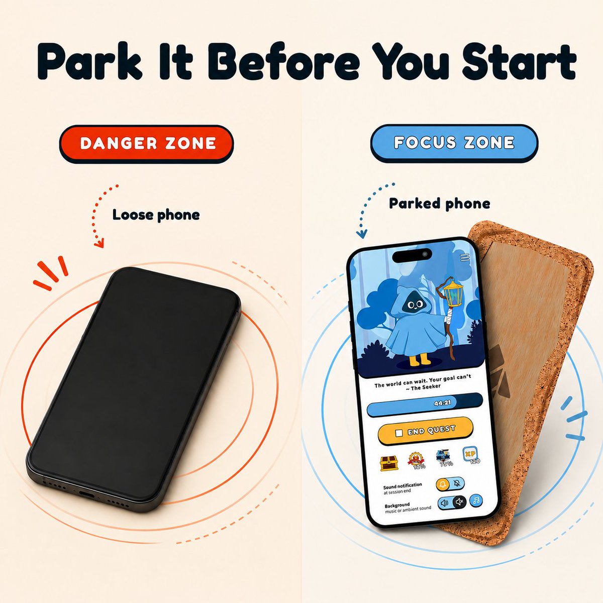 humanodoro's tweet photo. Before you start working, park your phone.

That tiny reach can become a scroll, and that scroll can steal your focus. Put your phone in the focus zone before work begins. https://t.co/Hkdz3iIJOs