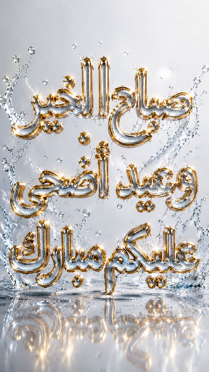 SULTAN__22__'s tweet photo. 🔴 #برومبت 🔴 خط الماء المحدد بالذهب

تم دمج تصميمين في برومبت واحد

خط  الذهب + خط الماء

#البرومبت   #prompt

👇🏼👇🏼

"

Ultra-detailed 3D Arabic typography of the word 

“أكتب هنا"

designed as a luxurious fusion of transparent liquid glass and polished metallic gold. The Arabic letters are formed from crystal-clear glossy water-like gel with realistic internal air bubbles, liquid viscosity, smooth organic curves, and highly reflective glass surfaces. Each letter is wrapped with elegant futuristic gold metallic edges and fine cyber-mechanical details including tiny screws, micro circuitry engravings, precision joints, embedded industrial components, and subtle engineered patterns.

The typography should feel premium, futuristic, fluid, and hyper-realistic — combining the purity of water with the luxury of gold. Dynamic water splashes, floating droplets, tiny suspended bubbles, and reflective liquid particles surround the letters naturally. The gold trim should have mirror-like reflections with cinematic highlights and subtle sparkle glints.

Scene setup: minimal clean white and light-gray studio environment with glossy reflective floor, soft global illumination, diffused cinematic lighting, realistic caustics, ray-traced reflections, ultra-clean luxury aesthetic, centered composition. High-end octane render, unreal engine quality, macro-detail realism, ultra sharp focus, photorealistic materials, depth and dimensionality, elegant Arabic calligraphy styling, masterpiece composition, 8K ultra-detailed render.
9:16

Style keywords: luxury liquid typography, transparent glass Arabic calligraphy, futuristic gold-and-water fusion, cyber-organic design, premium sci-fi aesthetic, reflective gel lettering, cinematic studio render, hyper-realistic fluid simulation, elegant Arabic typography.
9:16

"