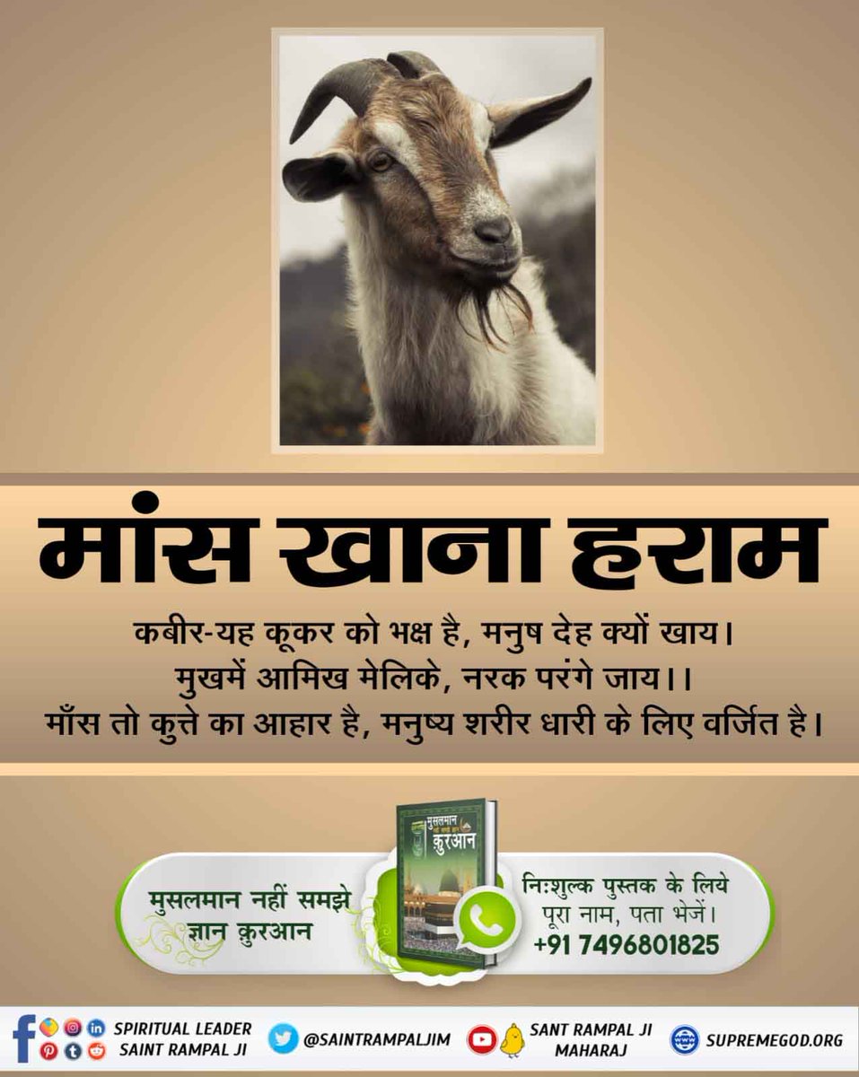 DashBalveer's tweet photo. #मांस_खाना_अल्लाह_का_आदेशनहीं
माँस तो कुत्ते का आहार है, मनुष्य शरीर धारी के लिए 🚫वर्जित है।
Baakhabar Sant Rampal Ji https://t.co/stAdAVJFpe