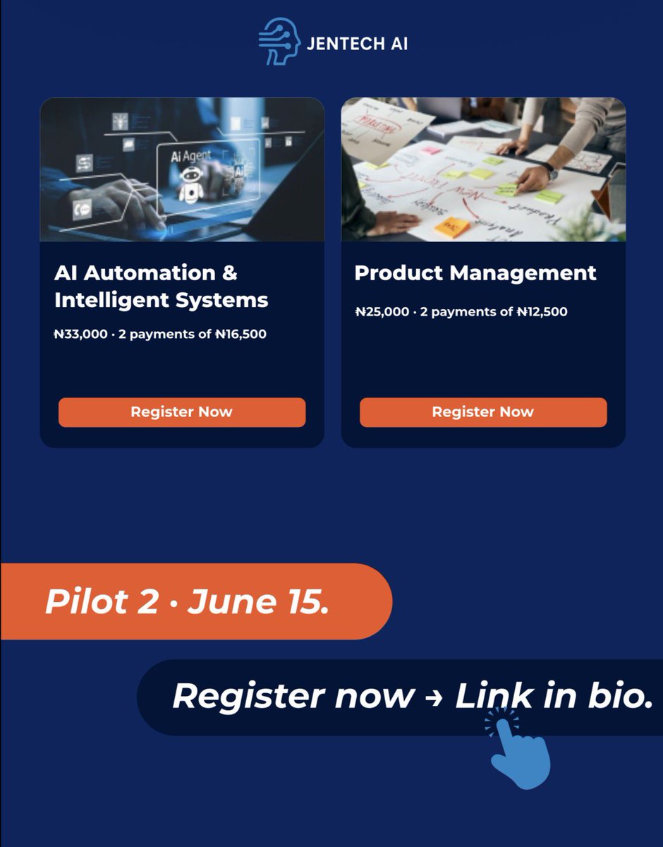 jentech_ai's tweet photo. “Can I really afford this?”

Pilot 2 now comes with flexible payment plans ✅

Learn Cybersecurity, AI, Data Analytics, Web Dev &amp; more.

Starts June 15.

Register → link in bio

#JentechAI #Pilot2 https://t.co/zj59bSKPqJ