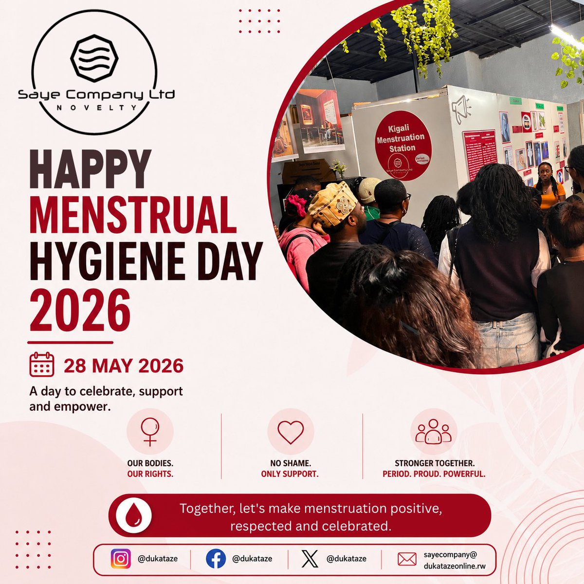 sayecompany's tweet photo. Happy Menstrual hygiene day! A reminder that menstruation is not a taboo it is a normal part of life, yet millions of girls and women still face stigma, lack of access to sanitary products, and inadequate sanitation facilities. Together we can make a change #MHD #dukataze https://t.co/ratDp07YNX