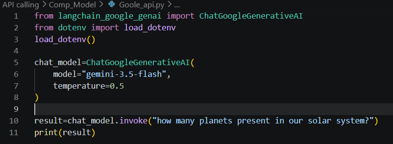 vsbhinge's tweet photo. Step 2: Call the model

As shown in follwowing image you can call model:

#LangChain #GoogleGemini #Python #GenAI #LearningInPublic https://t.co/nTmrstwKhx