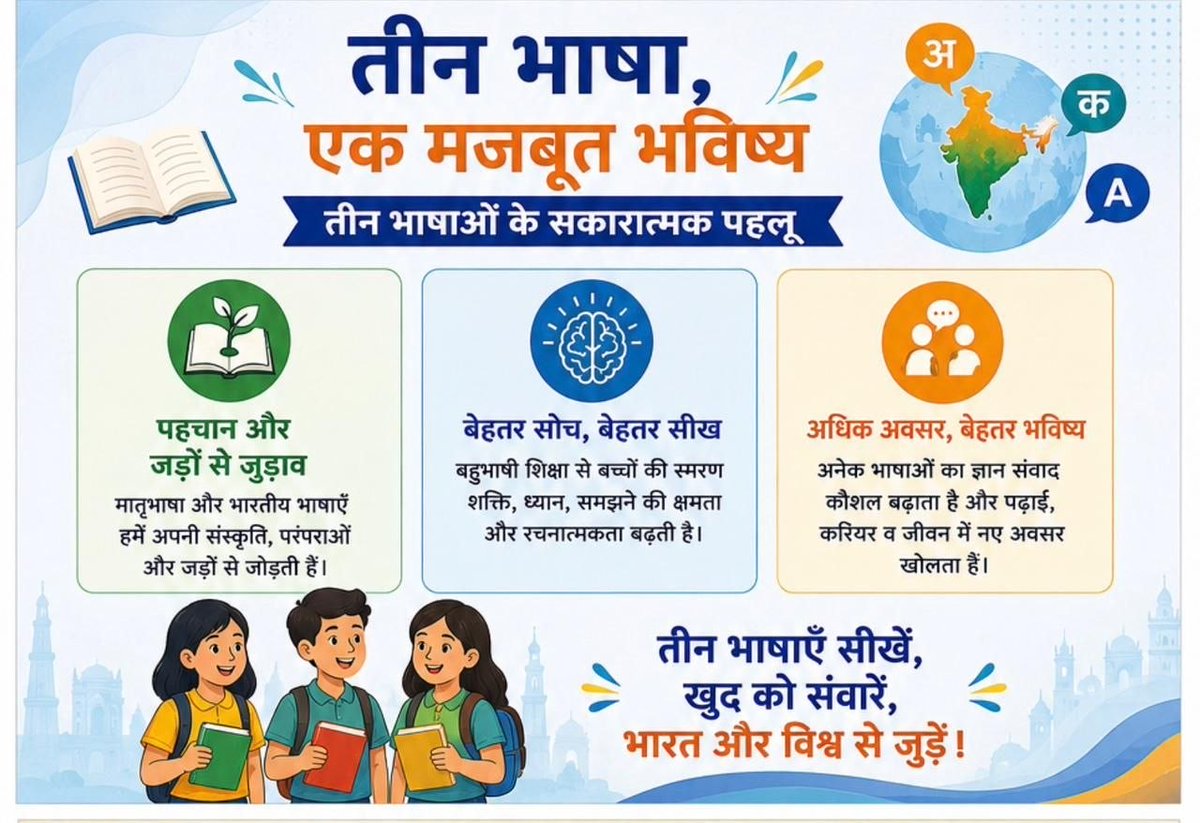 MSSARASWATIDUB1's tweet photo. मातृभाषा के साथ अन्य भाषाओं का ज्ञान देकर सीबीएसई बच्चों में बेहतर अभिव्यक्ति, आत्मविश्वास, सांस्कृतिक समझ और राष्ट्रीय एकता की भावना विकसित करता है।  #CBSE #ThreeLanguagePolicy #NEP2020 #EduMinOfIndia #MultilingualEducation #StudentDevelopment #VidyaBharati https://t.co/lW4P1sI1C7