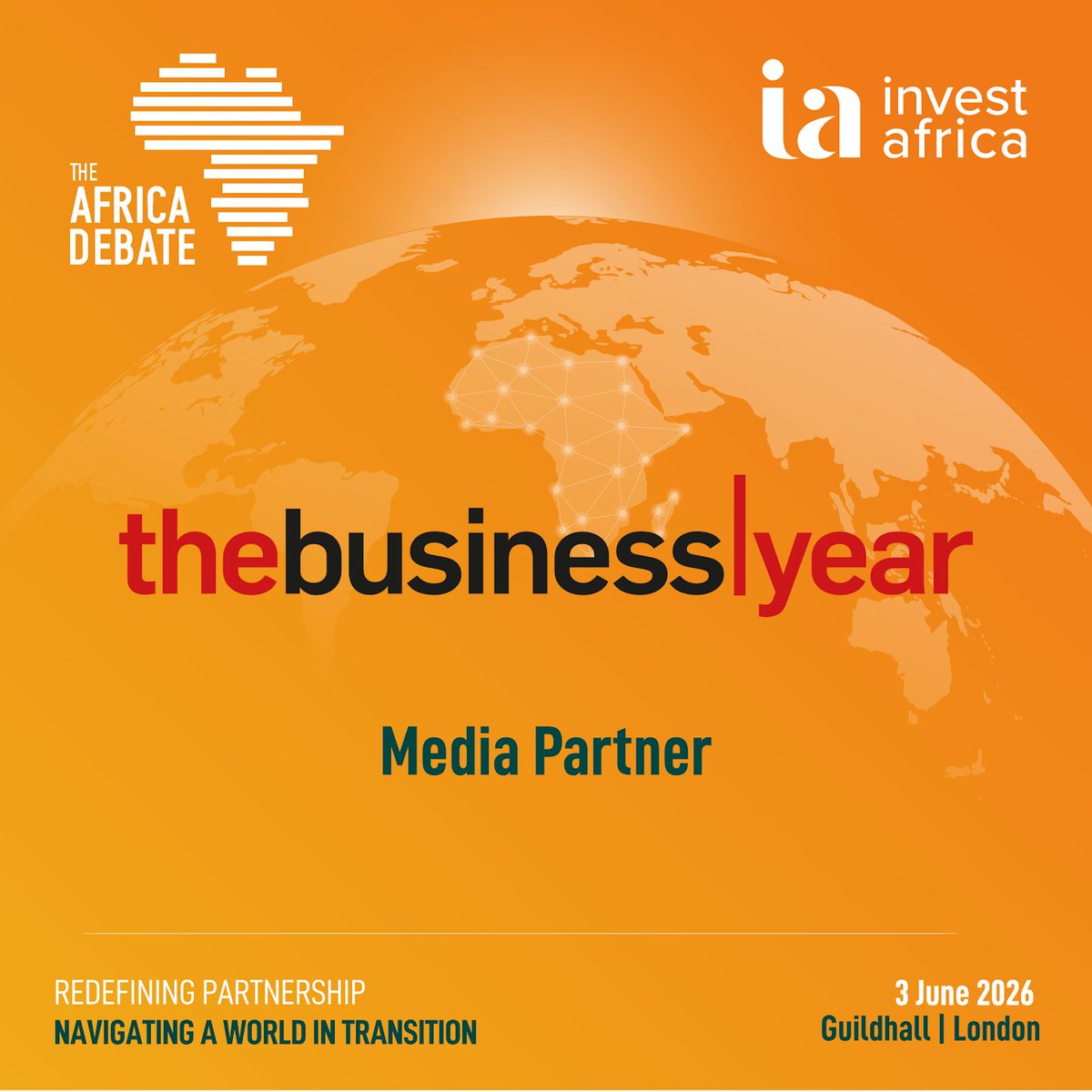 TBYupdates's tweet photo. We’re proud to partner with @Invest Africa Ltd for The Africa Debate 2026 – the UK’s leading Africa-focused investment summit.

Returning to London’s iconic Guildhall on 3 June 2026, the forum will convene 800+ senior leaders from over 50 countries for a day of high-level dialogue, strategic networking and fresh insight into Africa’s trade, investment and economic transformation.

Now in its 12th year, The Africa Debate brings together policymakers, investors and business leaders to forge partnerships and
shape the continent’s next phase of growth.

Join us in London.

3 June 2026 | Guildhall, London
Register now: https://t.co/xreY0NC6xN
Learn more: https://t.co/U5ShmDNuVp

#TheAfricaDebate #TheAfricaDebate2026 #InvestAfrica