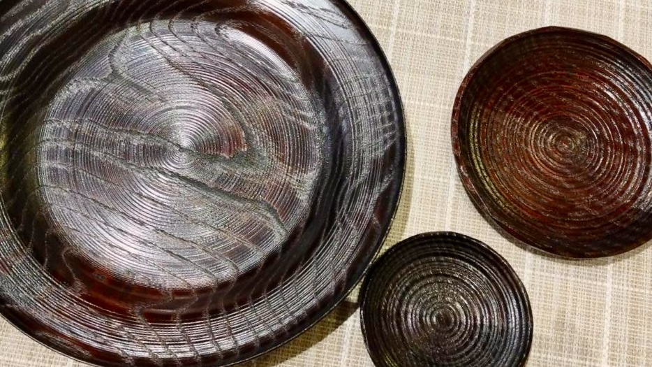 中国宋・元・明時代の漆器】 ○沢栗平山皿 漆芸家、村瀬治兵衛氏の漆皿