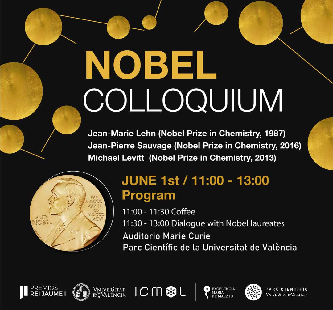 ICMol_UV's tweet photo. An inspiring opportunity to share a scientific dialogue with three Nobel Laureates in Chemistry.
📣Michael Levitt, pioneer in computational models for complex chemical systems; Jean-Pierre Sauvage, awarded for his pioneering work on molecular machines; and Jean-Marie Lehn, founder of supramolecular chemistry, will join us for the Nobel Colloquium.

➡️June 1, 11:00–13:00
🗺️Auditorio Marie Curie @parccientificuv @UV_EG 
Add to google calendar: https://t.co/gRvVOvoMxq

No prior registration required.

#NobelColloquium #Chemistry #ICMol