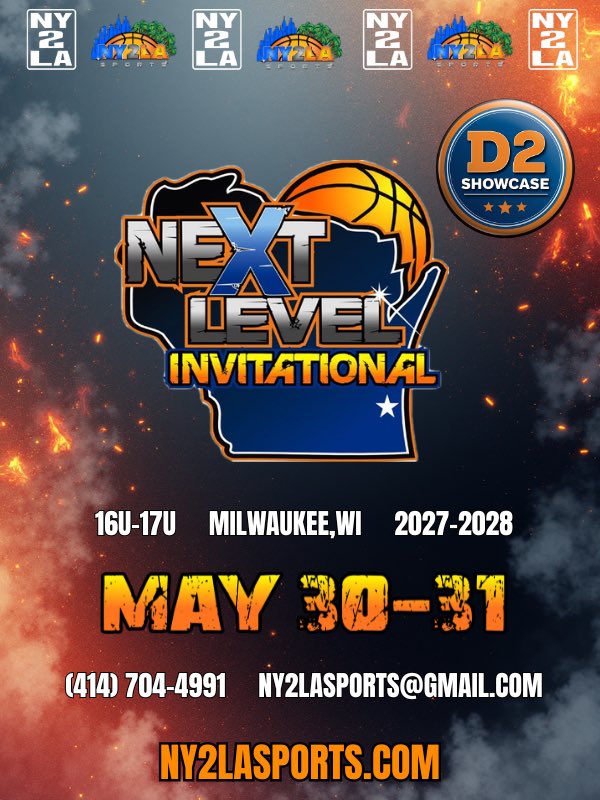 ny2lasports's tweet photo. The Next Level Invitational D2 Showcase tips this weekend in Mequon, WI

Here’s what you need to know…

Schedule 
https://t.co/bMww80tsMM

College Coaches
https://t.co/3oWJXHniK8

Additional Info
https://t.co/5sLUx3jAyk https://t.co/oaVODfhf4F