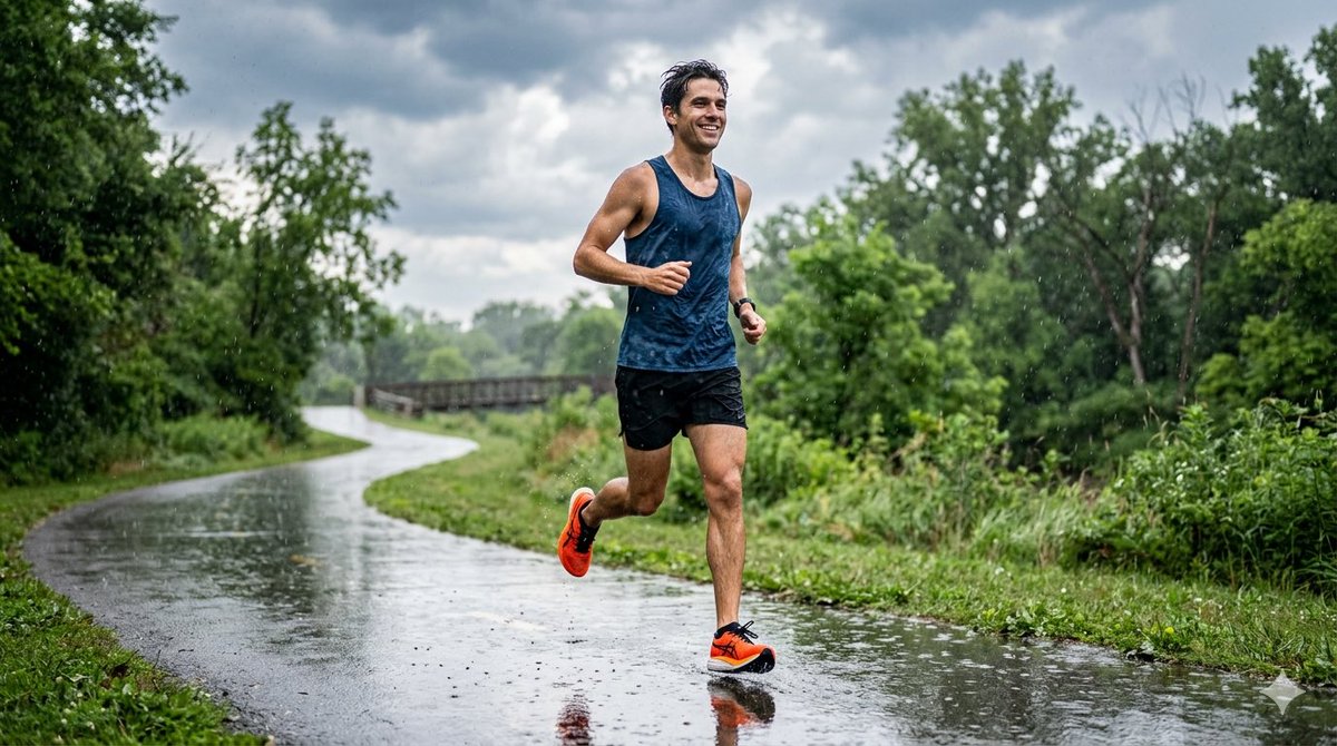 marathonpysio's tweet photo. 「雨＝悪条件」は冬だけの話。
気温20℃超の【夏の雨】は、むしろランナーに有利な天然の冷却装置。

理由は3つ。

① 体温冷却の負担が減り、筋肉へ血液を回しやすい
② 発汗量が抑えられ、心拍上昇と脱水を防ぎやすい
③ 深部体温の上昇が抑えられ、暑さによる脳のブレーキが弱まる

つまり、夏の「蒸し暑い晴れ」よ���、雨の方が走りやすいケースはかなり多い。

※滑る路面には注意。

#ランニング #マラソン #スポーツ科学 #ランニングエコノミー #暑熱対策 #バイオメカニクス