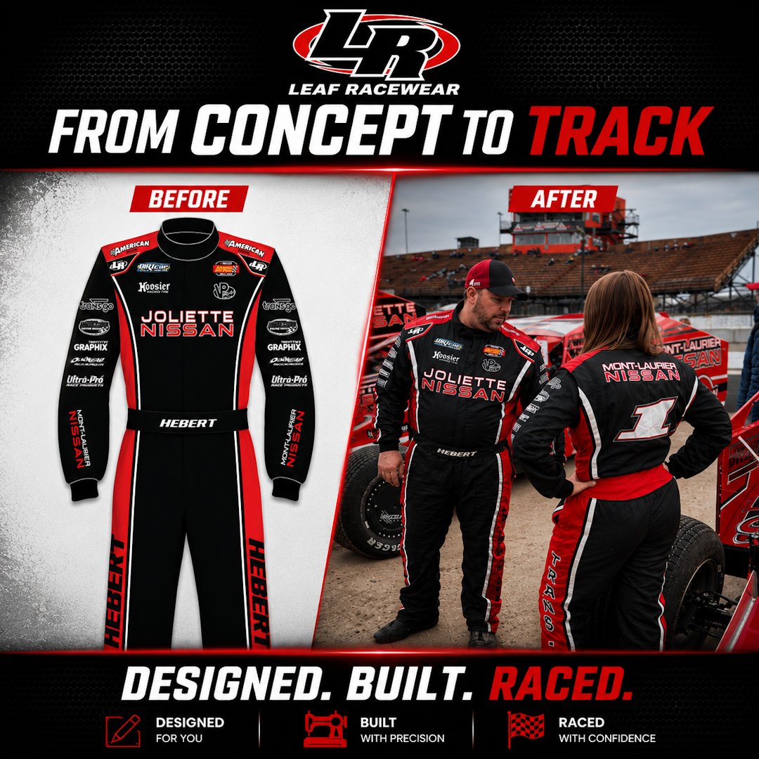 LeafRacewear's tweet photo. From concept to track-ready.

With spring production demand easing, Leaf Racewear has improved turnaround times on new custom race suit orders heading into the summer racing season.

Our team provides FREE custom mockups and personalized design support so you can see your design before production begins.

https://t.co/c4ofLbl3z6

#LeafRacewear #RaceSuits #Motorsports #AutoRacing
