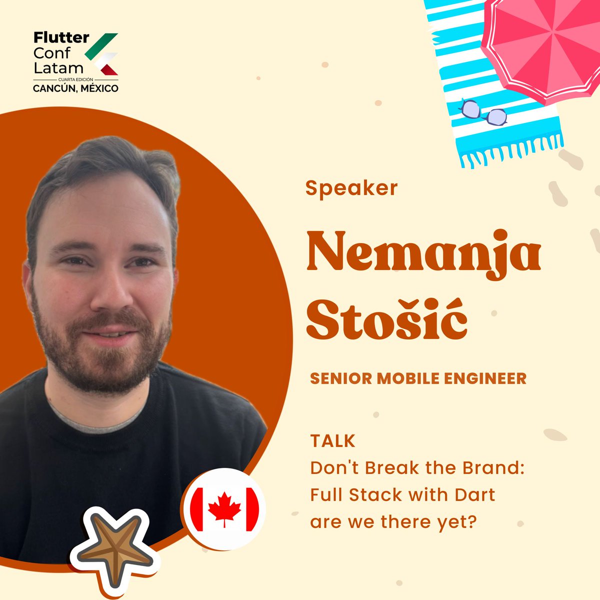 FlutterConfLAT's tweet photo. ¡Expandiendo las fronteras de Dart!
Desde Canadá, nos acompaña Nemanja Stošić, Senior Mobile Engineer.  
TALK: Don’t Break the Brand: Full Stack with Dart - are we there yet?
September 22–23 Cancun, México https://t.co/RNHY6vzvcO https://t.co/xMb5FIdWNj