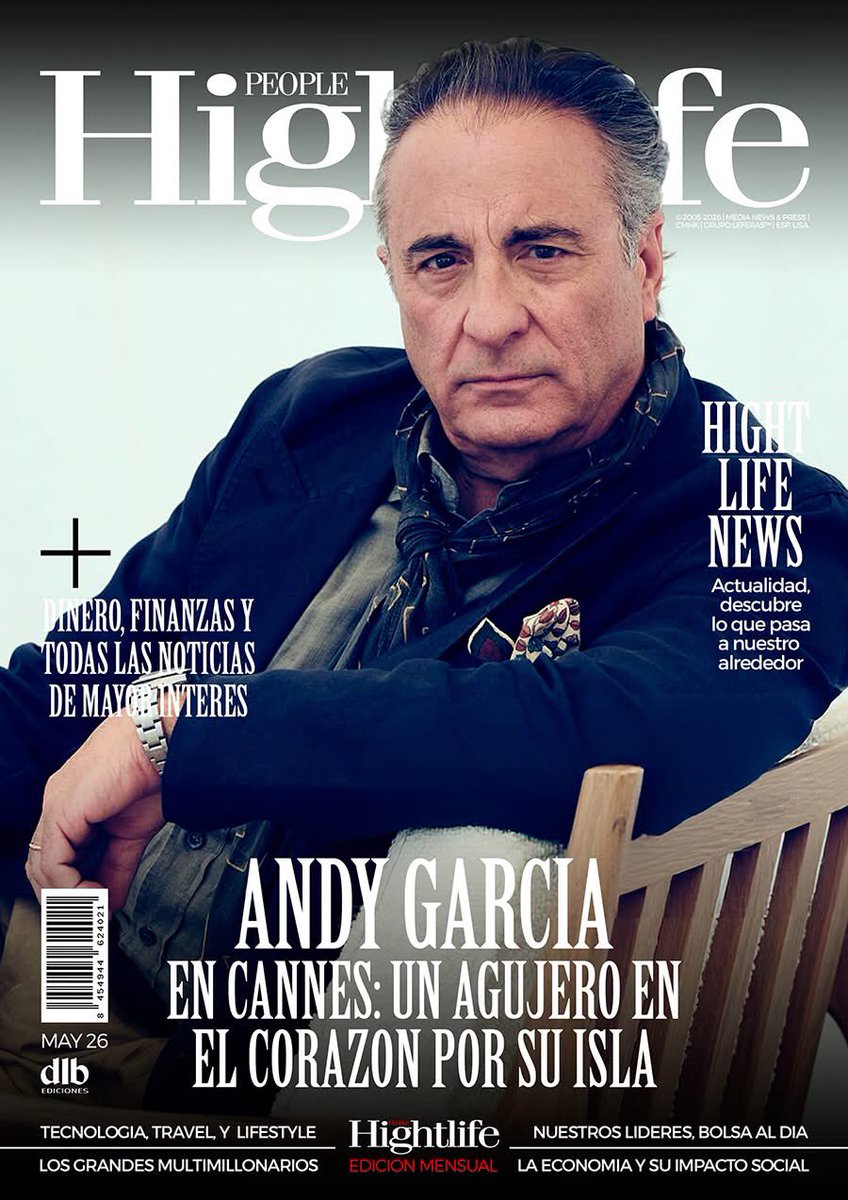dlbLiveTv's tweet photo. Andy García, portada en Hightlife People mayo 2026. Mira el reportaje completo aquí: https://t.co/RLNmWdjdsJ @dlbnoticias @medianews24press 
.
Portada: @andygarcia 
Diseño cover: @leonfernandezoficial
Foto: @gettyimages / Gareth Cattermole
Coordinación: @grupoleferas https://t.co/TjxuPQoDuM