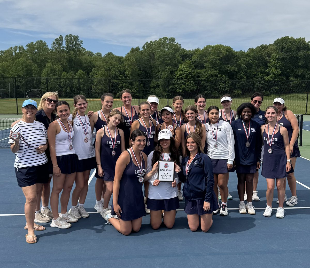 AthleticsatLH's tweet photo. Congratulations to our LH Tennis Team on a great SCC Season and Runner Up Finish in the Tournament.  First time since 2018 to compete in the Finals and lost to a great Guilford team. Time to defend their 2025 State Championship. @SCCcommissioner @GametimeCT #LHPride https://t.co/NP4pHRQtAM
