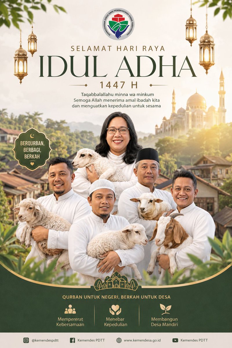 tris_iful's tweet photo. Segenap Keluarga Besar BPSDMPMDDT mengucapkan Selamat Hari Raya Idul Adha 1447 H 🕌✨

@YandriSusanto
@ARizaPatria
@KemensetnegRI

#KemendesaPDT
#BangunDesaBangunIndonesia
#BPSDMKemendesaPDT https://t.co/ozu55ZSQ9E