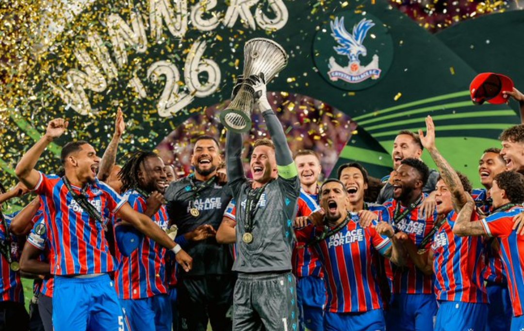 babatvuganda's tweet photo. Crystal Palace were crowned UEFA Conference League champions after defeating Rayo Vallecano 1-0 in the final, with Jean-Philippe Mateta netting the winner.

The triumph sealed an impressive chapter under Oliver Glasner, who departs after leading Palace to three trophies in 15 months, the FA Cup, Community Shield and UEFA Conference League.
#BabaNews