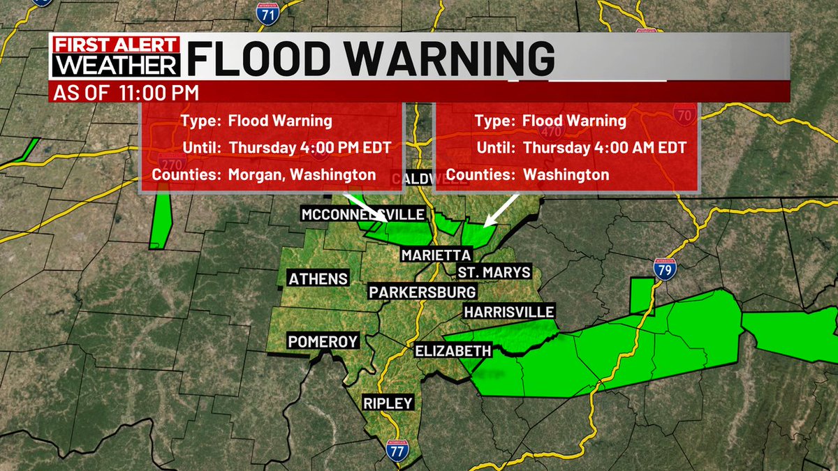 WeathermanHenry's tweet photo. WEATHER ALERT: A *Flood Warning* has been issued for the WTAP viewing area! Heavy rain will or has already lead to flooding! Remember turn around don't drown! For more information go to https://t.co/Jz9DLa8KRH https://t.co/QHJcCGMHTi