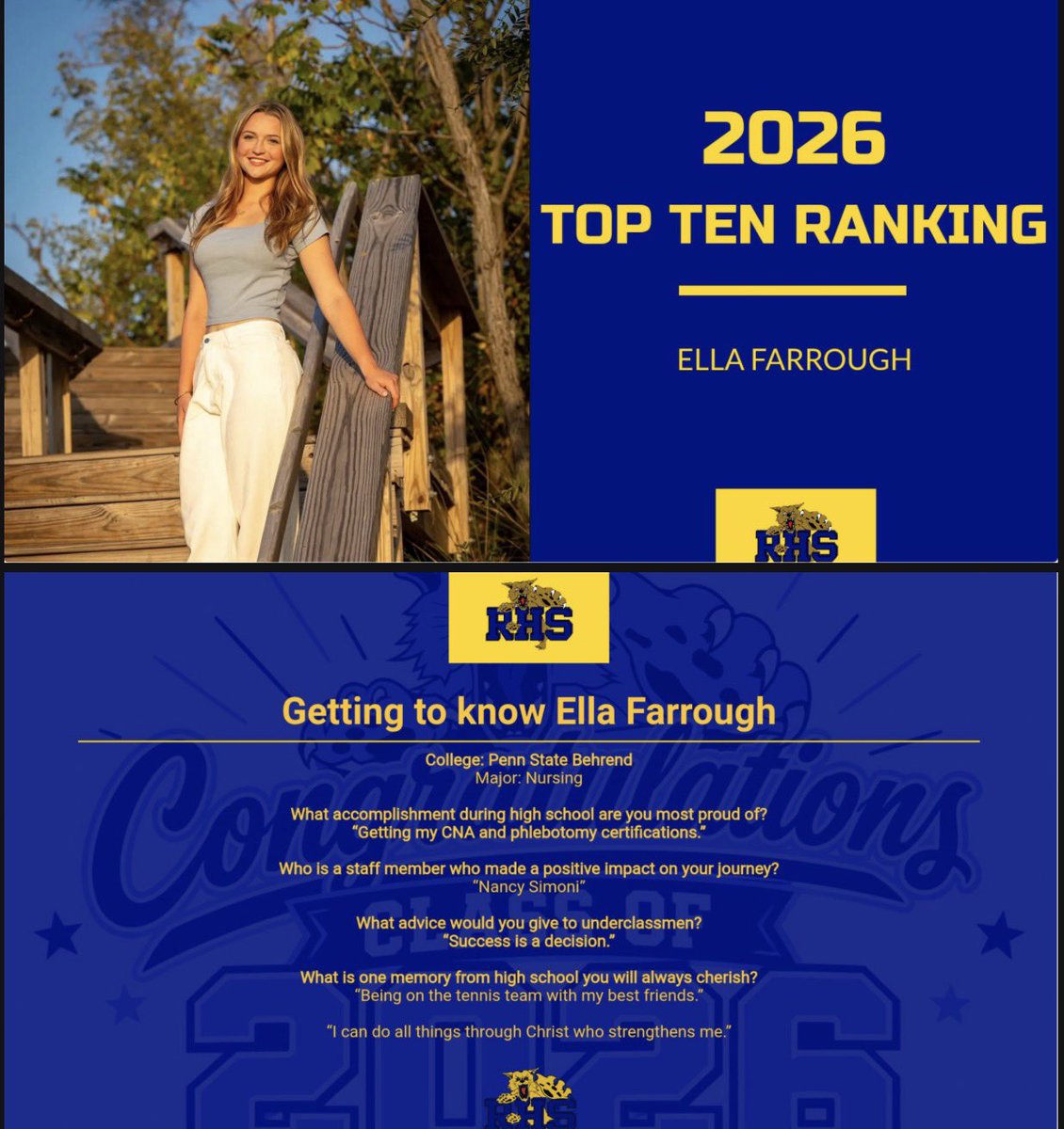 SBRileyhigh's tweet photo. Congratulations to @SBRileyhigh 2026 Top Ten Ranking, Ella Farrough!  #GoWildcats https://t.co/M11fQVMRDo