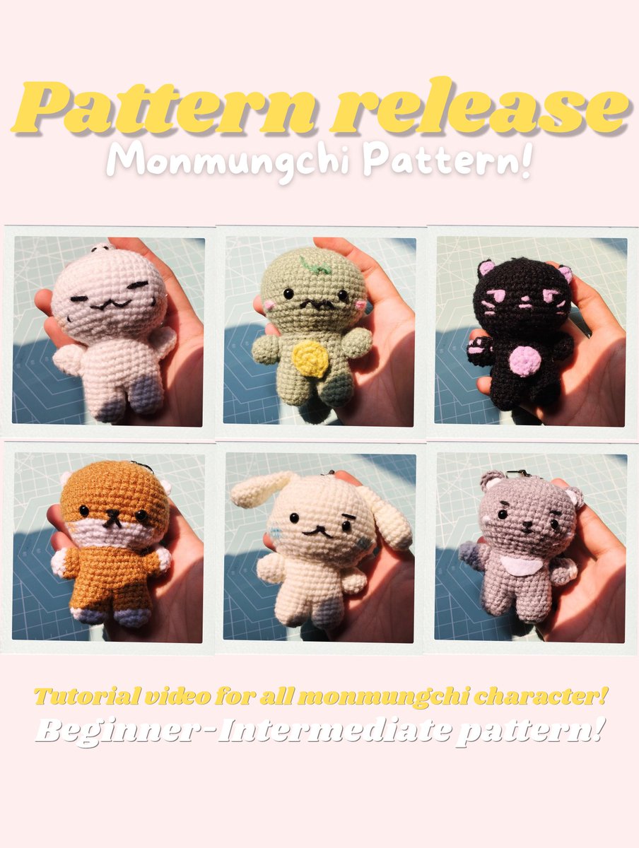 CrochetsbyLayya's tweet photo. [PATTERN RELEASE]

Finallyy after such a long process... Monmungchi patterns are officially released! 🥳

What you'll get in this pattern :

• Full video tutorial for details
• Pdf file
• Easy to follow patterns
• Beginner friendly 

>>> https://t.co/4QVhQ1VtAi