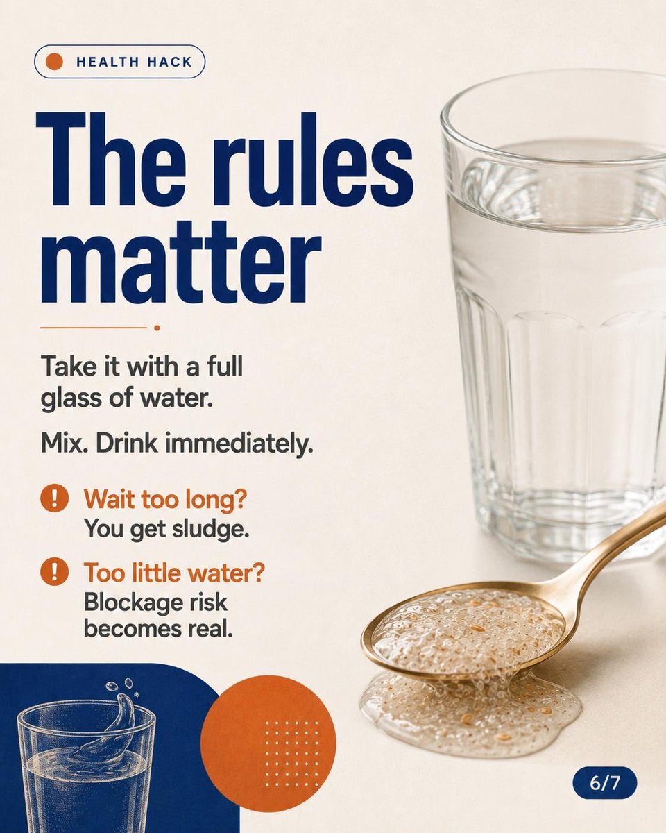 HealthHackNews's tweet photo. The rules matter:

Take it with a full glass of water.

Mix and drink immediately.

Wait too long and you get sludge.

Too little water and blockage risk becomes real. https://t.co/D2gQe4vCLb