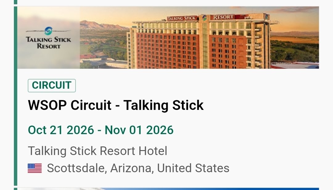 tjreidpoker's tweet photo. Cat has been out of the bag on this, but extremely happy to officially welcome @TS_Resort to the @WSOP Circuit. This series will be incredible. 

Oct 21 - Nov 1, 2026

@pokerface_ash_ @pokerorg https://t.co/ND09tFx4HL