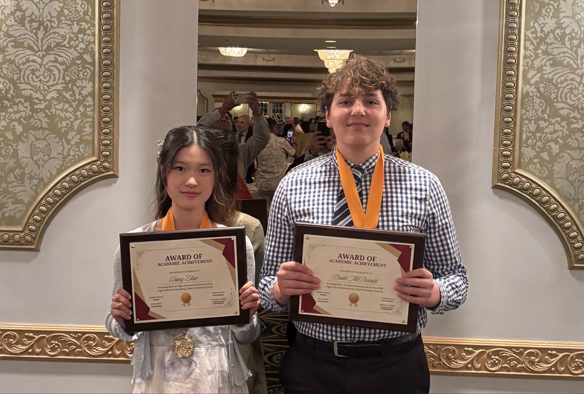 RobFerullo4's tweet photo. Congrats to Valedictorian Drake McDonald and Salutatorian Tracy Zhao for being recognized by their Hudson County peers! @EricCrespoEDU @FAmato53 @bcalligy @WEEGUIDANCEWTSD @WeehawkenTSD @StefanieCirill1 https://t.co/paGpJOTpzt
