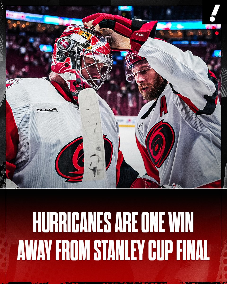 YahooSports's tweet photo. Hurricanes shut out the Canadiens to come within a win of their first Stanley Cup final since 2006 🌀 https://t.co/AB9gK5XCVw