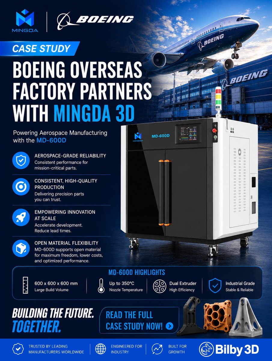 Bilby3D's tweet photo. How are aerospace manufacturers using large-format 3D printing to reduce lead times and streamline production? ✈️

Read the full case study: https://t.co/j4JkVJckq8 

Learn more about the Mingda MD-600D:
https://t.co/LTVckXxX8i 

📞1800-847-333
🌐https://t.co/720oF0PqJq https://t.co/cSPOUvkCtH