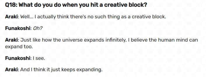 FurtherPower's tweet photo. what a way to answer a question, thats why araki is my goat https://t.co/Ubr3z1iMXF