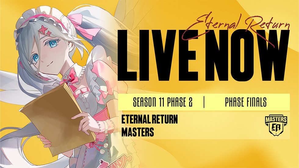 EternalReturnJP's tweet photo. 📽️【Eternal Return Masters Season 11 Phase 2】DAY3⃣ ON AIR！🎥

Twitch公式チャンネルで「ERM Season 11 Phase 2」DAY3⃣の配信が始まります！

今すぐ配信を視聴してDropsトークンをもらいましょう！

📺配信先
https://t.co/PvCmaaaRvb

※ Dropsは報酬支給条件達成時点から有効期間が始まります！２日以内にDropsインベントリとゲーム内から報酬を受け取ってください。

#エタリタ #エターナルリターン #eスポーツ