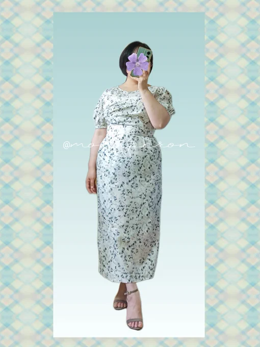SELFIE ニッセングラマー 総柄タイトシルエットカシュクール半袖ワンピース(ポケット付き) 昨年からずっと気になっていたワンピの新柄!花柄が上品可愛い～ 148cm、FM着用です。 ウエストキュッと着痩せが有難い 脇のファスナーが少し硬めかな?何度か上げ下げして慣らしていきたいです。