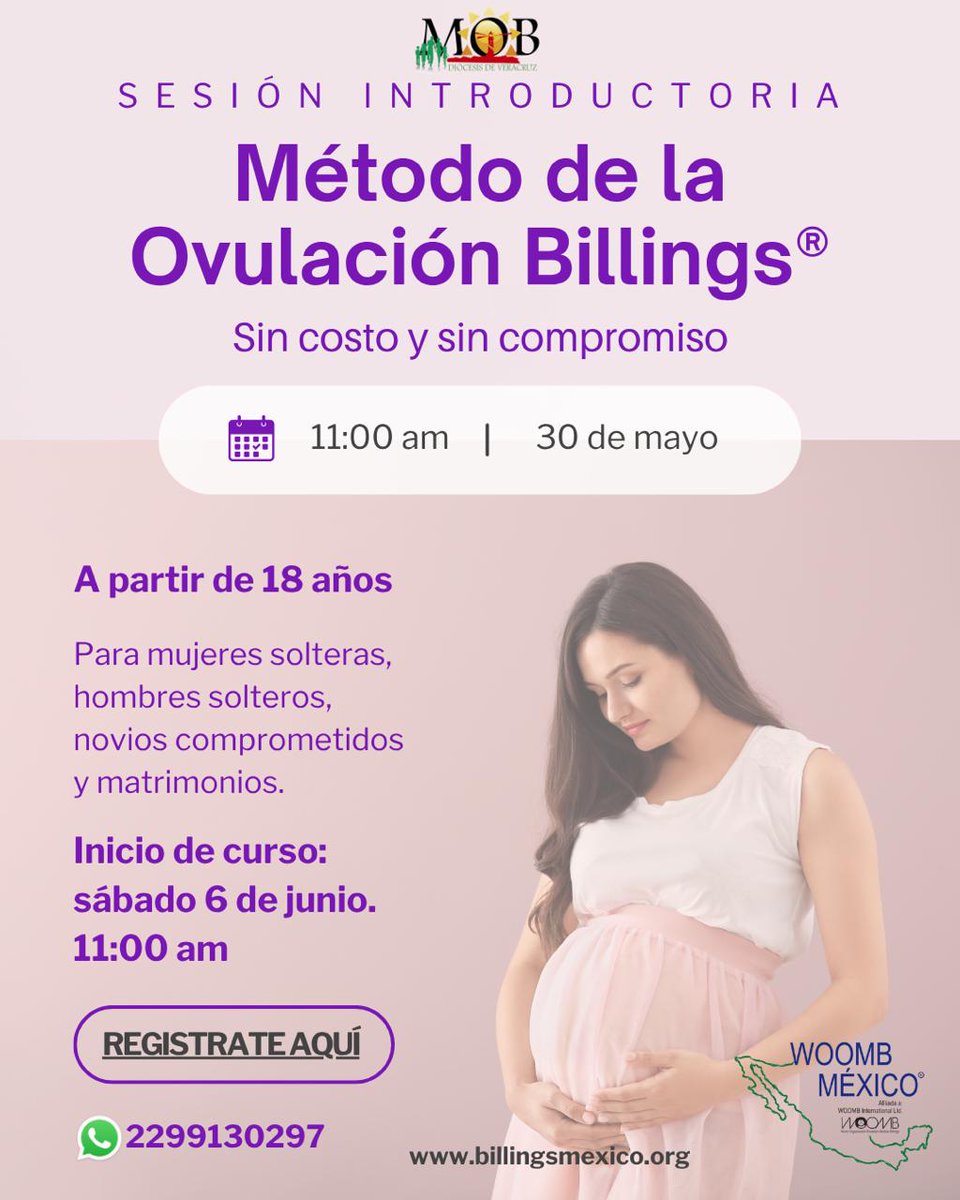 AmoMetodo's tweet photo. Sesión introductoria del curso del Método de la Ovulación Billings. 
Sin costo. Sin compromiso. Sábado 30 de mayo, 11:00 am en modo virtual por Meet.
Para recibir el link de la reunión es indispensable registrarse.
Informes y registro: https://t.co/MVsgz0sJEP https://t.co/6gAujEahip