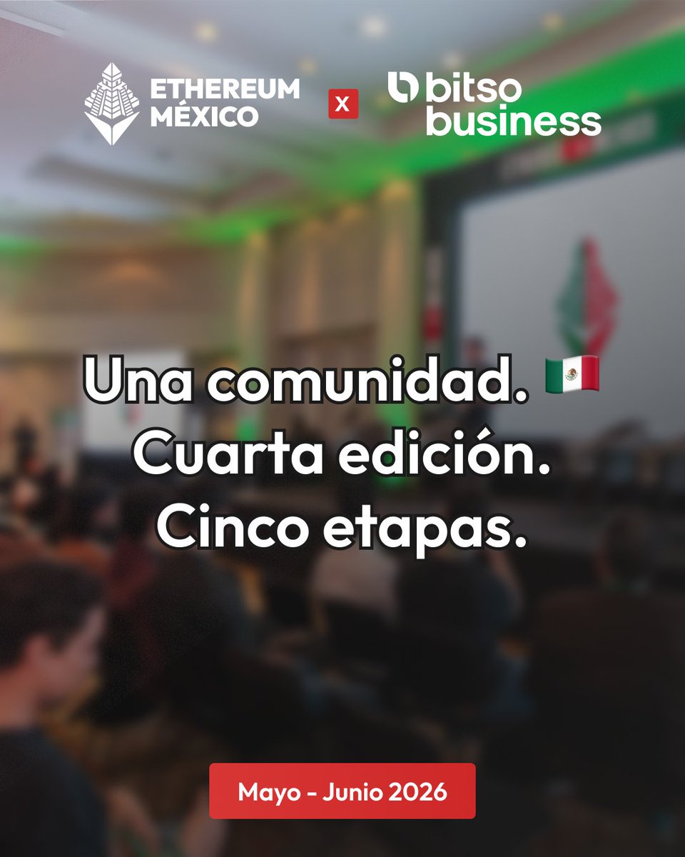 ethereum_mexico's tweet photo. La cuarta edición de #ETHMéxico🇲🇽 llega en un formato de 5 etapas. 

No te las pierdas.👇 https://t.co/Y9VLIDM9hy