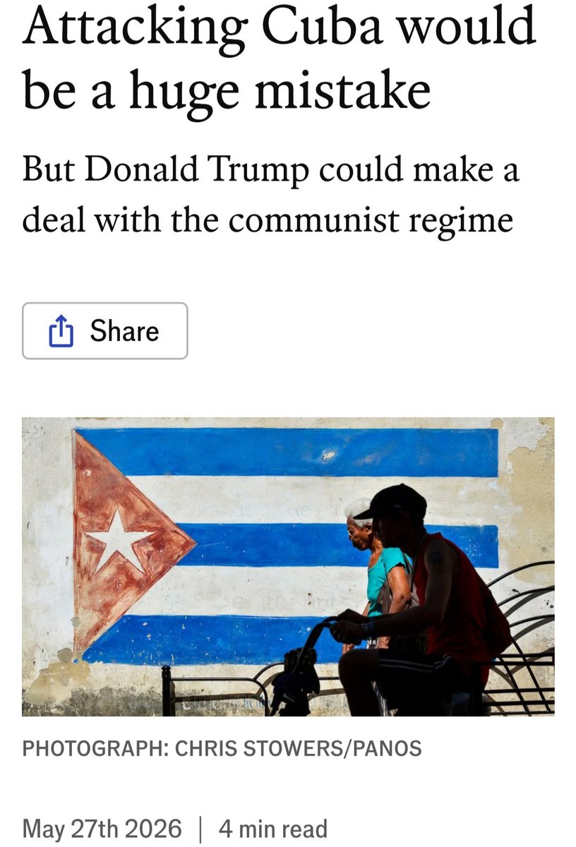 GHNordelo5's tweet photo. "Atacar a Cuba sería un error descomunal"
afirma @TheEconomist en reciente artículo. 
#Cuba #CDRCuba #CubaNoSeRinde #LaPatriaSeDefiende https://t.co/lX6picg7Hk