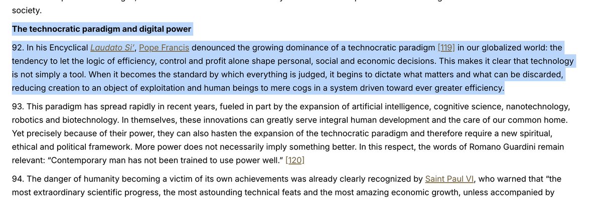 FindLiaison's tweet photo. The popes encyclical letter 'MAGNIFICA HUMANITAS' is a reflection of his predecessor Pope Leo XIII's RERUM NORARUM in 1891.

1891 sought to address the severe social and economic inequalities of industrial revolution.

2026 "to protected the dignity of the people in time of AI." https://t.co/x7dEnAeOwU
