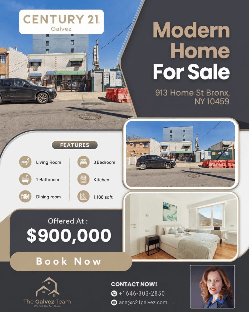 agent25386's tweet photo. 🏡✨ Modern Luxury Home for Sale in Bronx, NY 

📍 Location:
913 Home St, Bronx, NY 10459 🌆

💰 Offered At:
🔥 $900,000 🔥

📞 Contact Now:
📱 +1 646-303-2850
.
.
#ModernHome #BronxNY #LuxuryHome #HomeForSale #NewYorkRealEstate https://t.co/VzuETjACVs