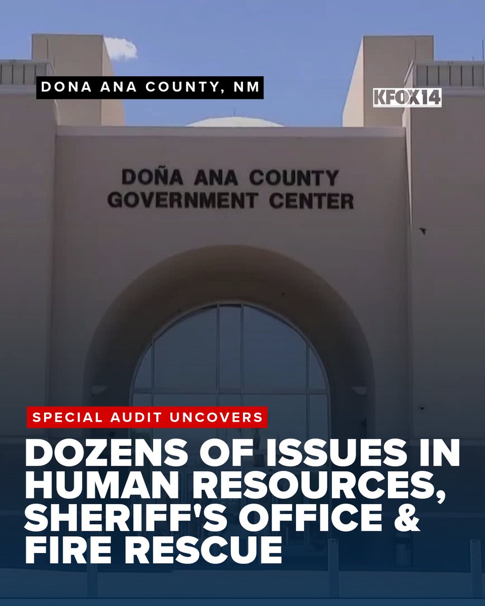 KFOX14's tweet photo. A special audit that uncovered 42 findings across major areas of county government is now driving a series of policy and operational changes in Doña Ana County, with officials saying some fixes are already in place and others will take years to complete. https://t.co/hufPYk0C57 https://t.co/YZS6ev3Ibg