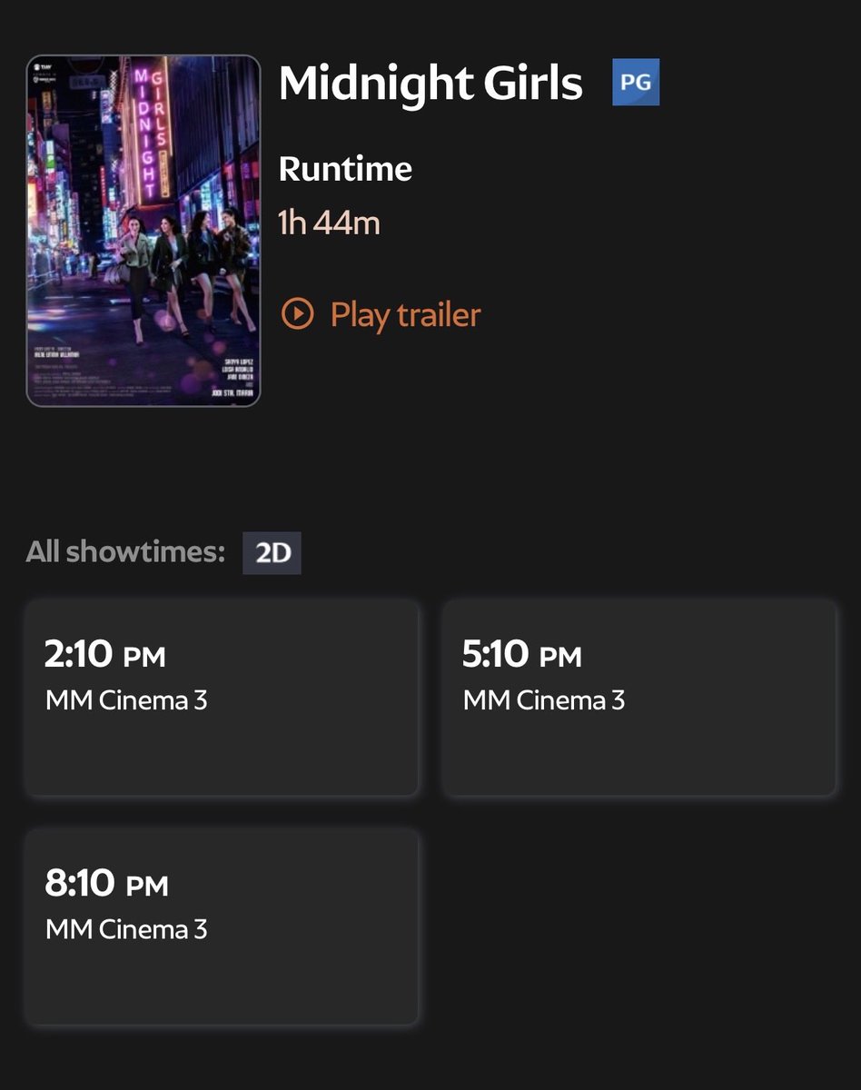 JodiStaMaria's tweet photo. For those asking where they can still catch Midnight Girls :

Market Market and Gateway Cinema Schedule

LINK FOR TICKETS: https://t.co/FCWmYJjfu3

https://t.co/eNt3MFysmR

Thank you! ☺️ https://t.co/E9tqouI6Zp